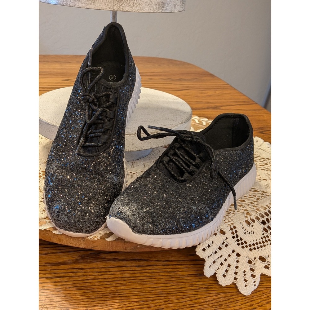 Weissman Brand Black Glitter  Tennis Shoe Women's Size‎ 9